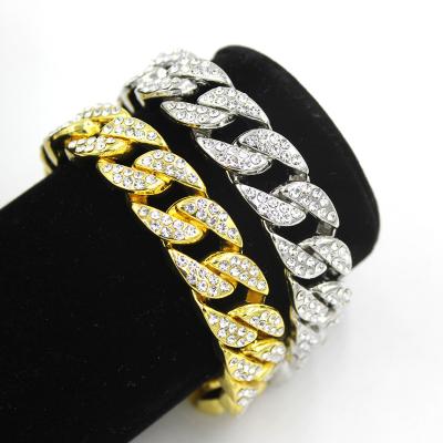 China Hot Sale 14mm Miami Cuban Link Chain Curb Bracelets Rhinestone Chain Choker Cuban Chain Bracelets for Men Women Jewelry for sale