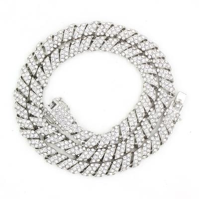 China Brand New Luxury Hip Hop Rapper Necklace Rhinestone Iced Out Curb Silver Color Cuban Chain Necklace For Women Gifts for sale