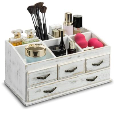 China Viable Wholesale Customized Good Quality With Drawer Divider Desktop Wooden Organizer Cosmetic Storage Box for sale