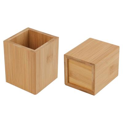 China Viable Bamboo Wood Pen Holder Stand Holder Universal Pencil Cup Pot Desktop Storage Bag for sale