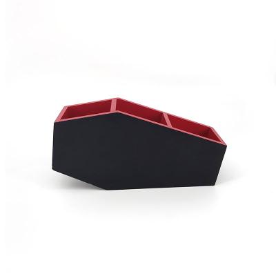 China Viable Mystical Gothic Black Makeup Cosmetics Coffin Red Wooden Brush Holder Storage Box for sale