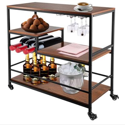 China Easy To Assemble Factory Sale Widely Used 3 Tier Various Popular Wooden Bar Cart With Wine Rack for sale