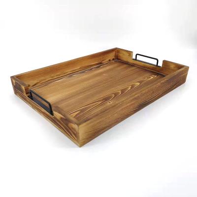 China Rustic Solid Wood Sustainable Tray Breakfast Tray with Handles Farmhouse Kitchen Decor for sale