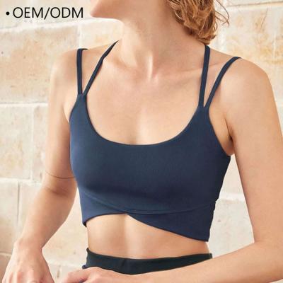 China Breathable Wholesale Customized Stretch Ribbed Back Support Light Crisscross Sports Yoga Bra For Women for sale