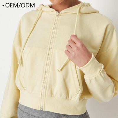 China QUICK DRY Custom Breathable Soft Cotton Solid Colors New Arrival Women Sport Jacket Blank Zipper Full Up Crop Hoodie for sale