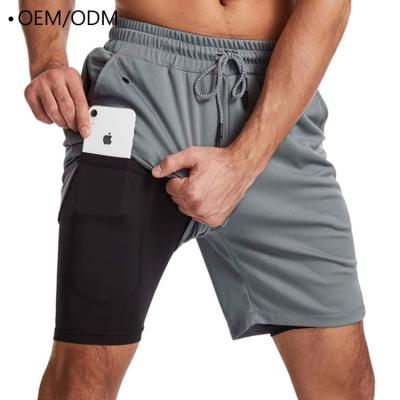 China Breathable Men Customized Logo High Quality Breathable 2 In 1 Running Sports Biker Shorts With Phone Pocket for sale