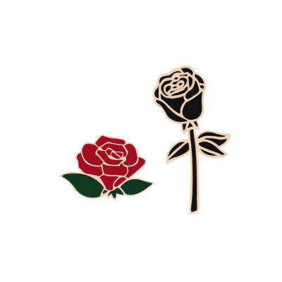 China Lapel Pin Women Badge Red Black Rose Design Metal Brooch Pins Europe Fashion Flower Couple Gift Romantic Dating Wedding Jewelry for sale