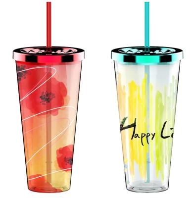 China Beautiful 32oz Portable Wholesale Printing High Volume Tumbler Cold Plastic Tumbler With Lid Straw for sale