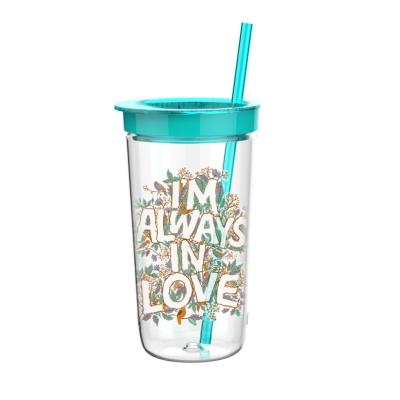 China Sustainable 700ml BPA Free Plastic Water Drink Cups Plastic Cups Cups With Straw for sale