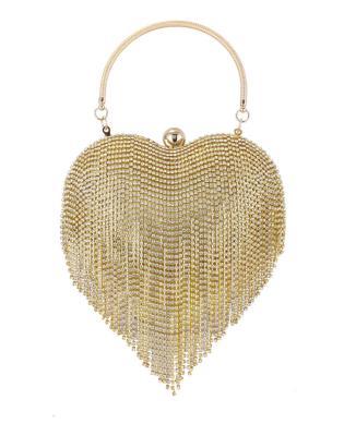 China Women's Purses and Handbags Rhinestone Wedding Party Purse Luxury Heart Shape Tassel Evening Clutch Bag for sale