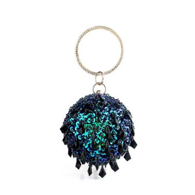 China Durable Beaded Rhinestone Ball Shape Clutch Purse Party Handbag Ring Handle Evening Bag For Women for sale