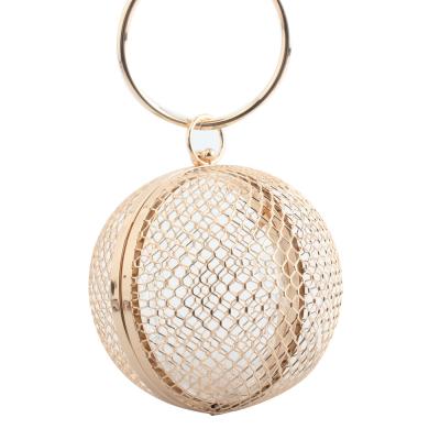 China Promotion Gift Women Chain Cross - Body Bags Round Ball Shape Clutch Purse Hollow Out Cage Metal Evening Clutch Wedding Party Purse for sale