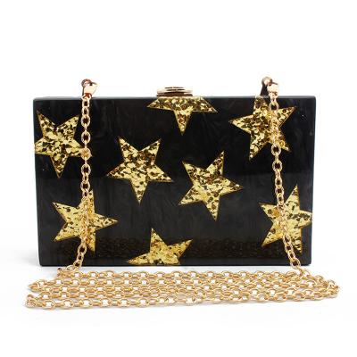 China 2020 Promotion Gift Women's Glitter Glitter Evening Clutch Box Star Designer Party Prom Wedding Acrylic Clutch Purse for sale