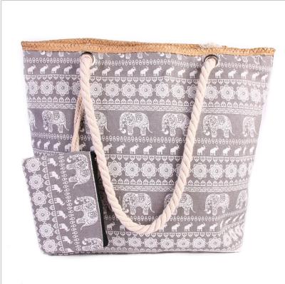 China Women Summer Canvas Handbag Boho Top Handle Durable Beach Tote Bag With Coin Pouch for sale