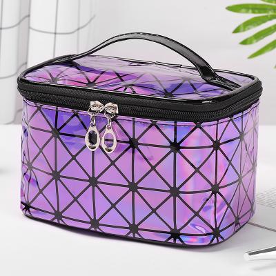 China Wholesale Fashion Women Portable Cosmetic Bags Diamond Lattice Travel Makeup Bag Shiny Square Toiletry Bag for sale