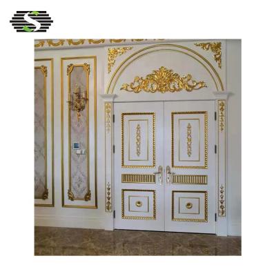 China Solid Wood Modern Luxury Elegant Double Designs Interior Main Entry Door Wooden Design for sale