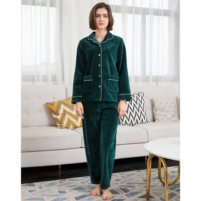 China 2021 High Quality Winter Velvet Thick Sleepwear Breathable Soft Women 2 Pieces Long Sleeve Pajamas Set for sale