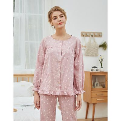 China Wholesale New Design Breathable Printed Breathable Cotton Sleepwear Women 2 Piece Long Sleeve Cotton Pajamas Set for sale