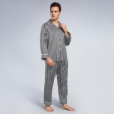 China Custom Designer Breathable Satin Silk Stripe Print High Quality Homewear For Men Long Sleeve Pajamas for sale