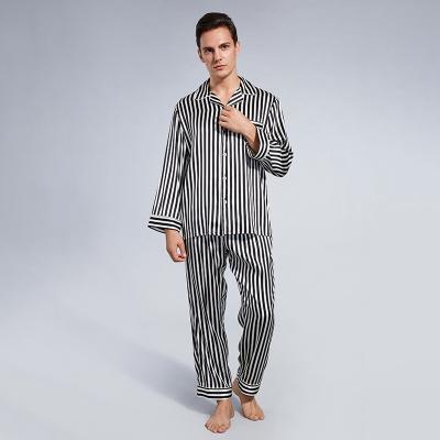 China Designer Stripe Print Breathable Luxury Silk Homewear High Quality Silk For Men's Long Sleeve Pajamas for sale