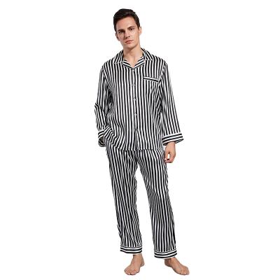 China Hot Sale Breathable Designer Stripe Print Silk Homewear For Men Luxury Silk Long Sleeve Pajamas for sale