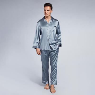 China Best Selling Classic Button-Up Mens Sleepwear Organic Silk Solid Breathable Long Sleeve Pajama Sets Best Selling for sale