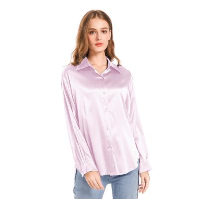 China Breathable Button Up Satin Shirt Vintage Silk Blouse For Women Office Lady Long Sleeve Designer Shirt for sale