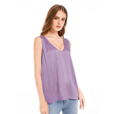 China High Quality Solid Top Tank Sleeveless Breathable Silk Women's Spring V-Neckline V-neck Female Shirts Blouse for sale