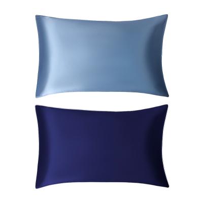 China Misty Blue & Navy Pillow Case Anti-Static Silk Satin 2 Color 19MM Way for sale