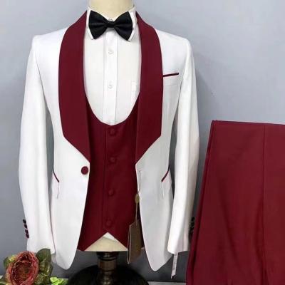 China Anti-wrinkle OEM high quality single breasted men's T/R fabric wedding suits set party tuxedo suits custom logo 3pcs jacket+vest+pant for sale