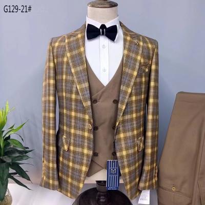 China Anti-wrinkle OEM quality plaid 3 piece men wedding dress jacket and pants suit invest fashion mens slim blazer custom made suits for men for sale