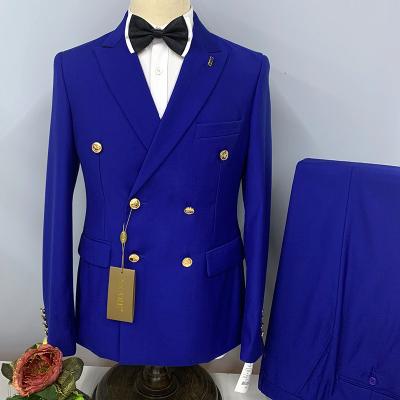 China Anti-Wrinkle OEM Double Breasted Suits Custom Golden Logo Buttons High Quality Classic Suits For Men Two Pieces Set Slim Fit Wedding for sale