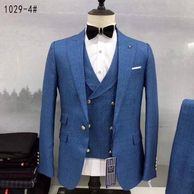 China High Quality Autumn Business Formal Casual Men's Suits Anti-wrinkle 3 Piece Slim Groom Wedding Blue Green Banquet Office Blazer Suit for sale