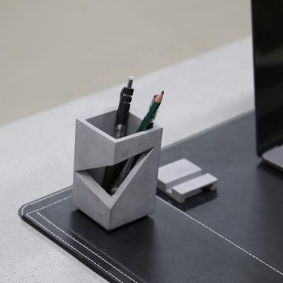 China Modern Creative Custom Creative Luxury Fancy Cement White Black Gray Cement Pen Holder With Logo For Office for sale