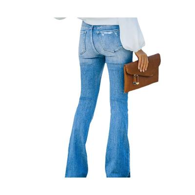 China Factory Price Viable Ladies Fashion Straight Ripped Fashionable Women's Casual Mid Waist Jeans for sale