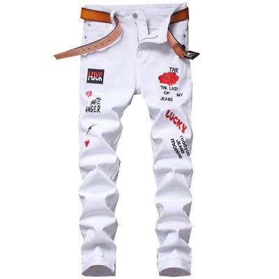 China QUICK DRY original design of the new 2023 European and American hole stretch wind jeans embroidery letters embroidery white balance for sale