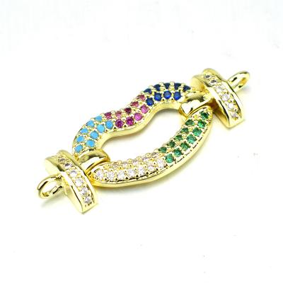 China DIY Accessories Fashionable Colorful Micro Pave CZ Lips Charm Bracelet Accessories Jewelry Connector For Wholesale for sale