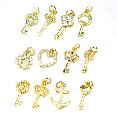 China Love Pendant Heart Shaped Key DIY Accessories Zircon Charm Bracelet DIY Necklace Pendant Jewelry for sale