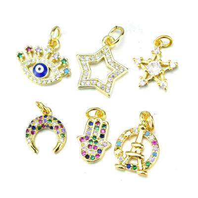 China Wholesale Gold Plating High Quality Zircon DIY Accessories Moon Star Palm Eyes Pendant Charms DIY Jewelry Making for sale