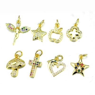 China DIY Accessories Hot Sale Mini CZ Zircon Micro Pave Butterfly Heart Cross Star Kid Charm Pendant For Jewelry Making for sale