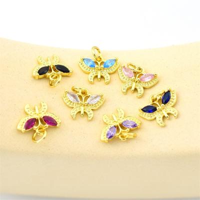 China Fashion Jewelry Findings DIY Bracelet Necklace Earring Accessories Zircon Butterfly Charm For Jewelry Making for sale