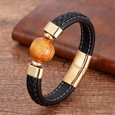 China FASHIONABLE Personalized DIY Guanyin Rope Religious Leather Bracelet String Wooden Beads Design Leather Bracelet for sale