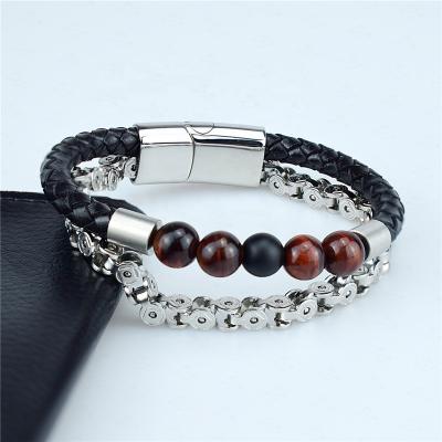 China FASHIONABLE Personalized Handmade Beaded Leather Chain Bracelet DIY Stainless Steel Chain Bracelet for sale