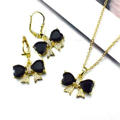 China Trendy Fashion Bow Jewelry Set Gold Plated Necklaces And Earrings For Women Jewelry Sets Crystal for sale