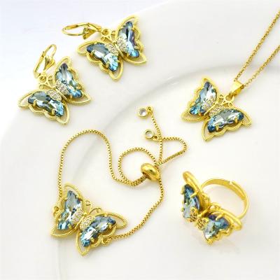 China FASHIONABLE Luxury Butterfly Jewelry Sets Gold Plated Women Butterfly Earring And Ring Jewelry Sets for sale