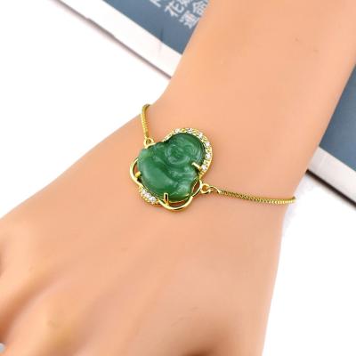 China Jade Buddha Women's Adjustable Gold Plated Bracelet Green Jade Buddha Bracelet 2022 Hot Selling Jewelry FASHION for sale