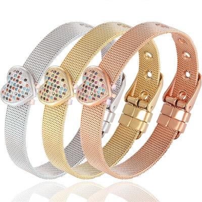 China FASHIONABLE Classic Zircon Bracelet Ladies Stainless Steel Heart Colored Strap Bracelet Jewelry for sale