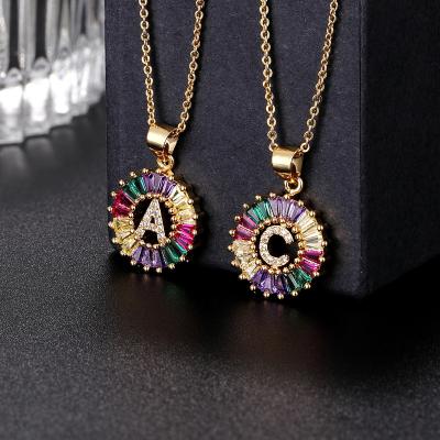 China Hot Selling Stainless Steel Necklace 26 English Letter Religious Women Zircon Pendant Necklace for sale