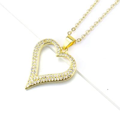 China Real 18k Gold Plated CZ Crystal Heart Shape Necklace 3A TRENDY Hollow Zircon Heart Pendant Necklace for sale