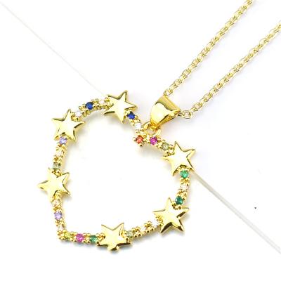 China New Trendy Statement Brass Chain Jewelry Necklaces Heart Love Heart CZ Rainbow CZ Girl Gift for sale